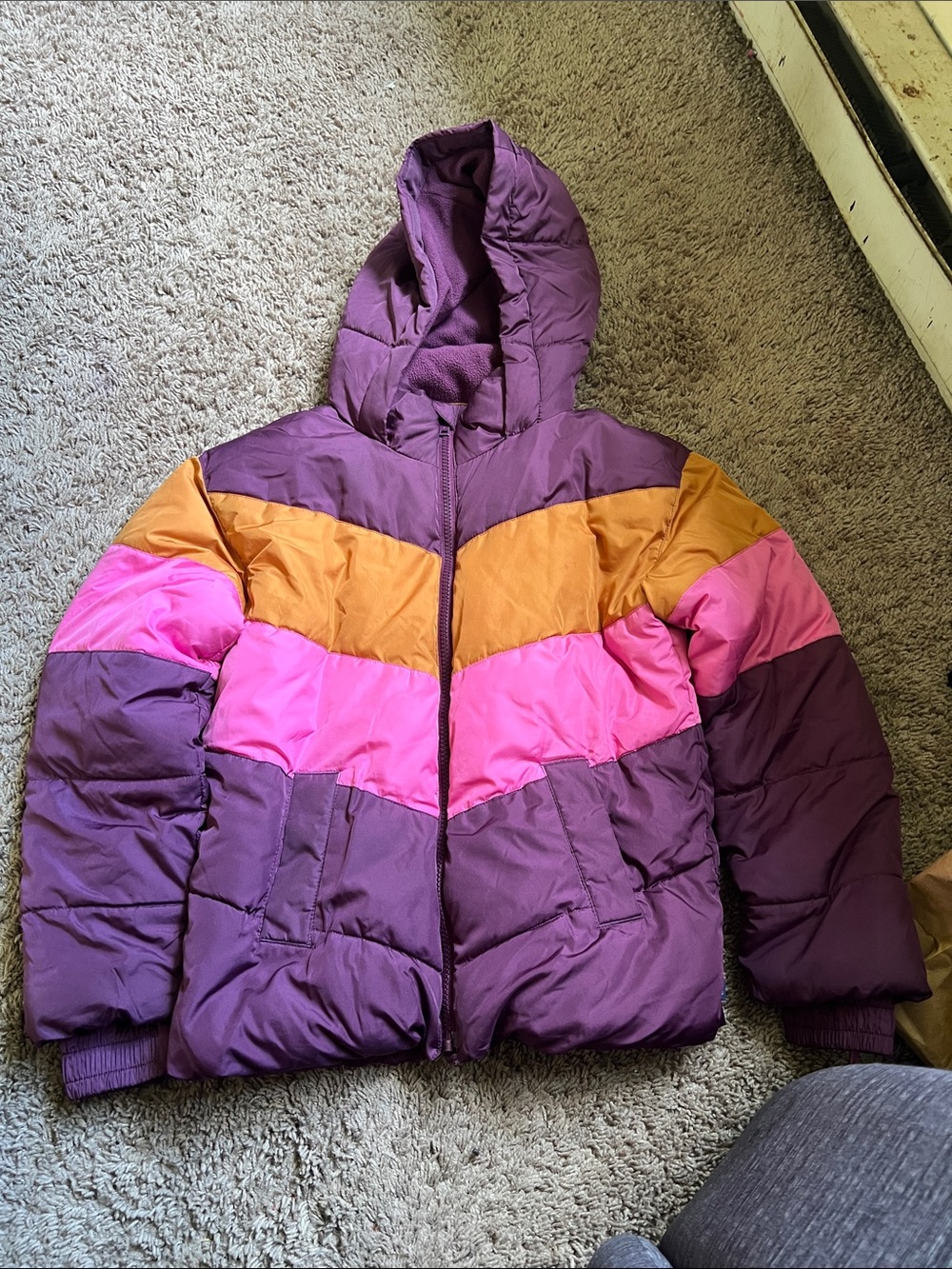 GAP Hooded Colorblock Puffer Jacket - Purple, Pink & Mustard